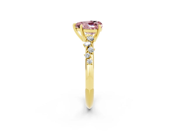 Yellow gold Heart Cut Morganite Cluster Side Stone Solitaire Ring with Prong Setting