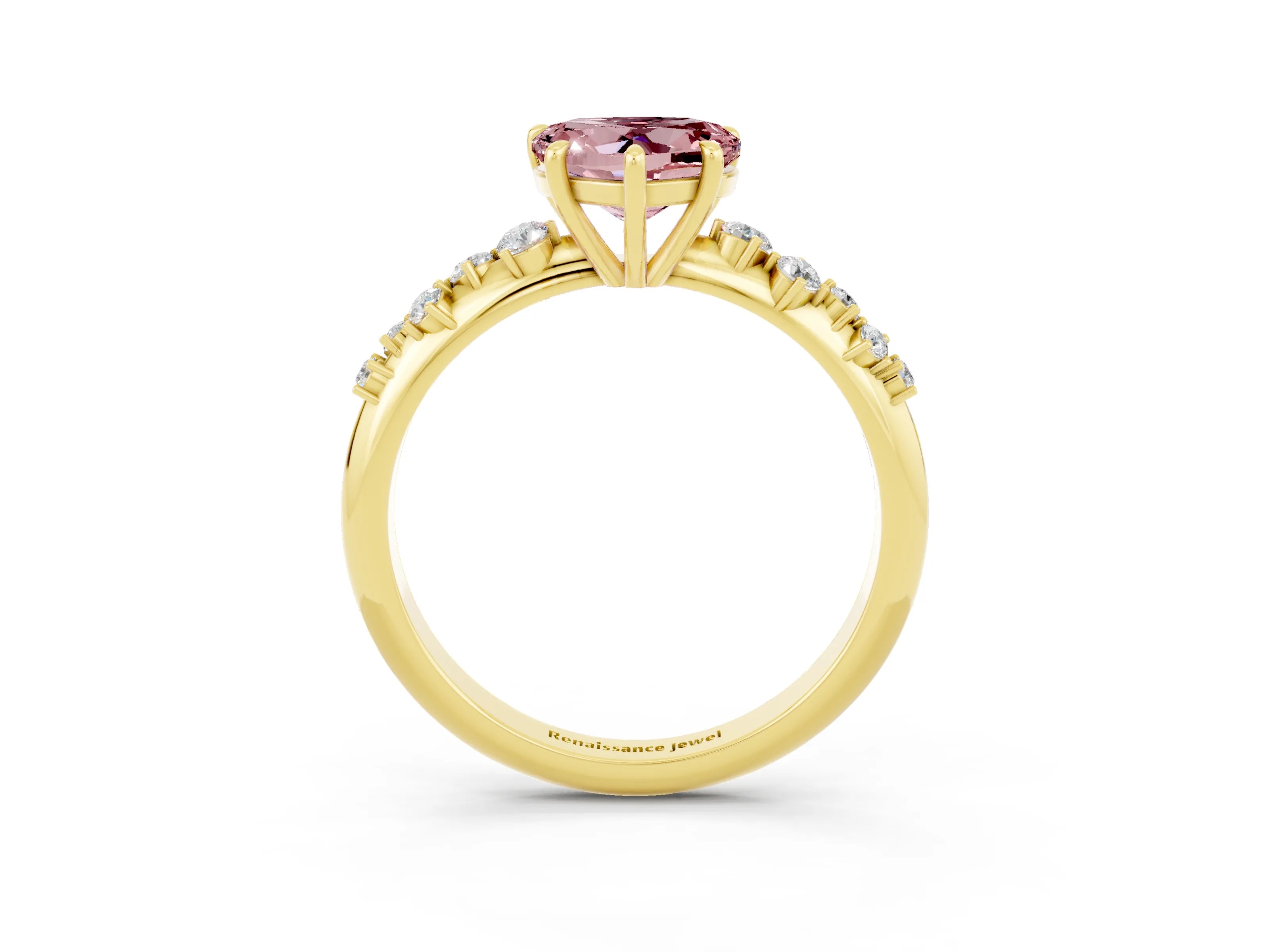 Yellow gold Heart Cut Morganite Cluster Side Stone Solitaire Ring with Prong Setting_27