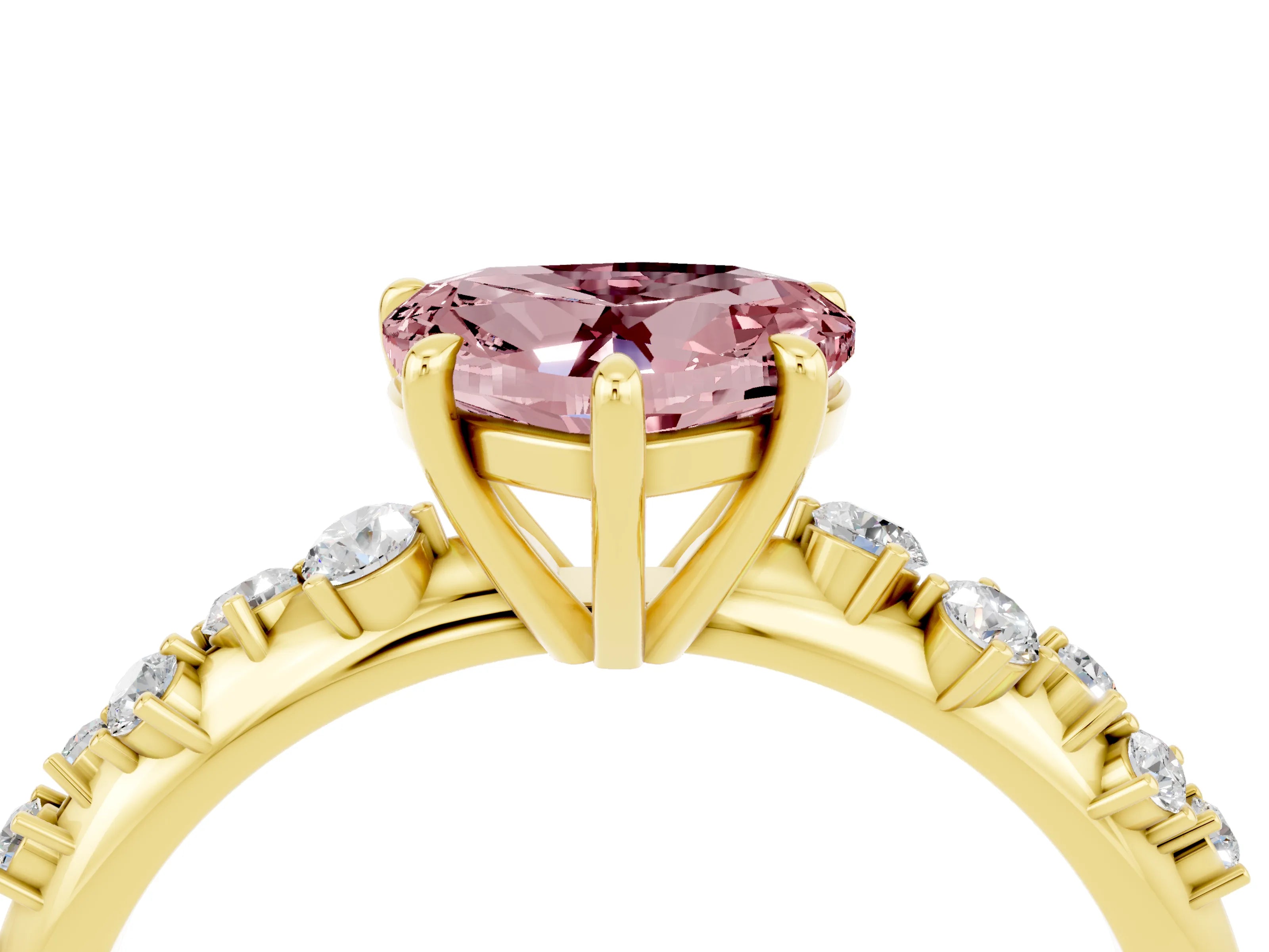 Yellow gold Heart Cut Morganite Cluster Side Stone Solitaire Ring with Prong Setting_28