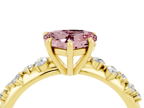 Yellow gold Heart Cut Morganite Cluster Side Stone Solitaire Ring with Prong Setting_28