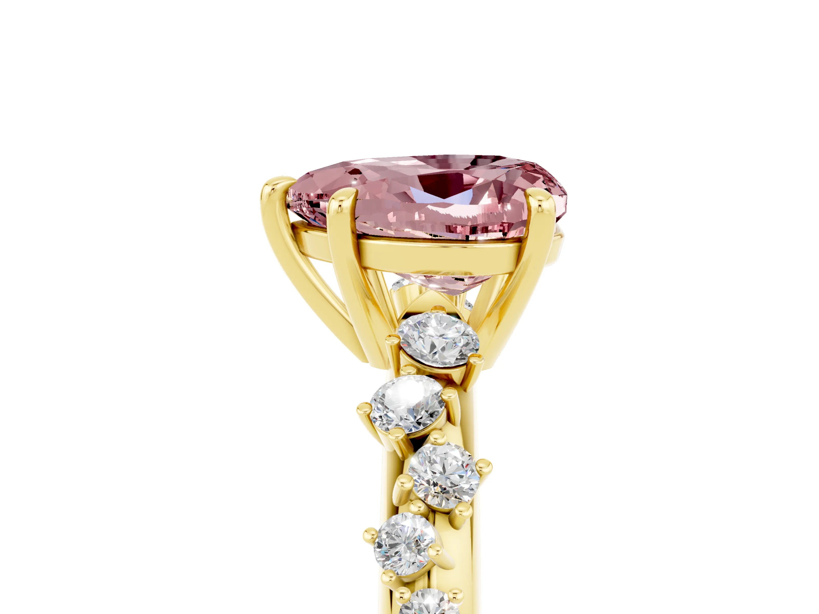Yellow gold Heart Cut Morganite Cluster Side Stone Solitaire Ring with Prong Setting_29