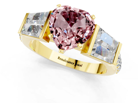 Yellow gold Heart Cut Morganite Engagement Ring with Baguette Side Stones and Channel Set Band_1