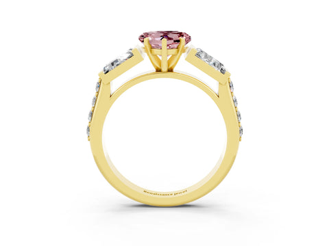 Yellow gold Heart Cut Morganite Engagement Ring with Baguette Side Stones and Channel Set Band_3