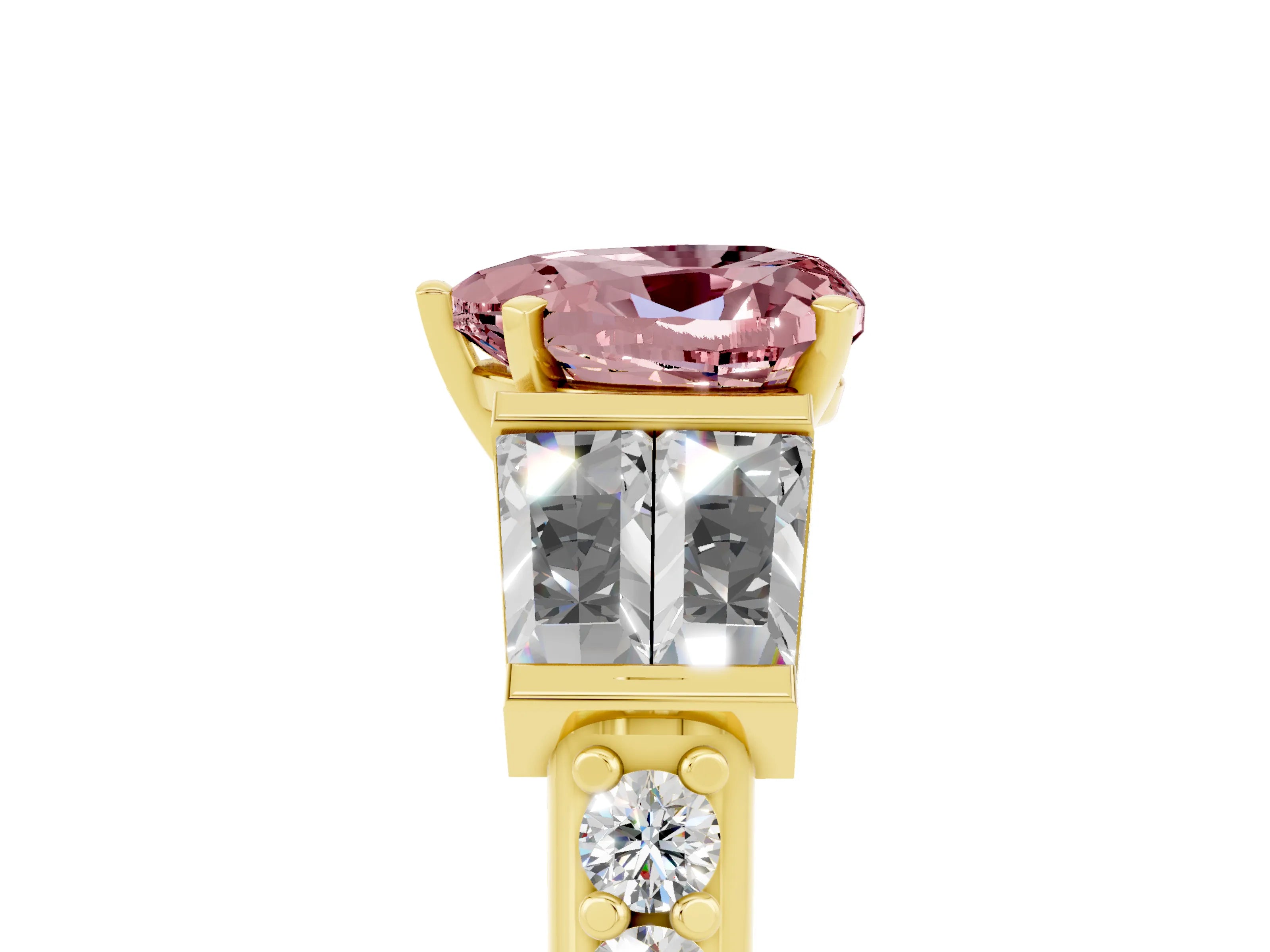 Yellow gold Heart Cut Morganite Engagement Ring with Baguette Side Stones and Channel Set Band_5