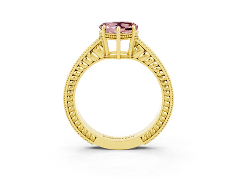Yellow gold Heart Cut Morganite Engagement Ring with Milgrain Channel Set Band and Prong Setting_3