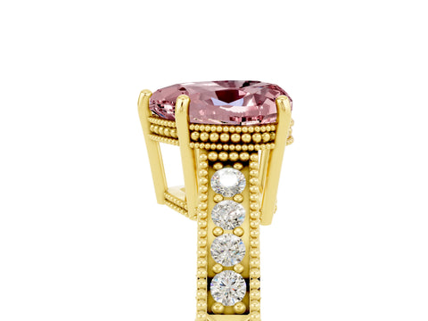 Yellow gold Heart Cut Morganite Engagement Ring with Milgrain Channel Set Band and Prong Setting_5