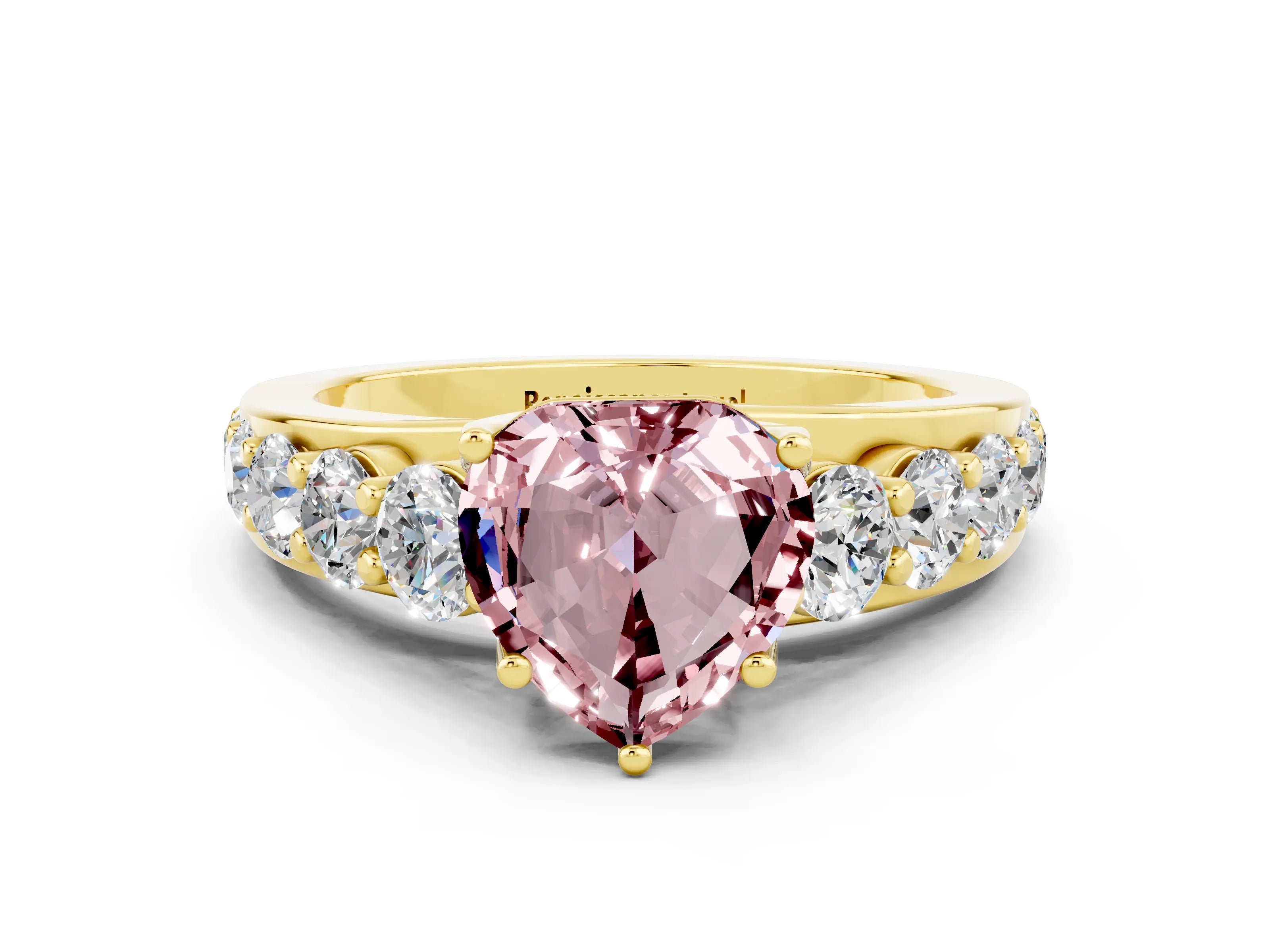 Yellow gold Heart Cut Morganite Engagement Ring with Pavé Band and Four-Prong Setting