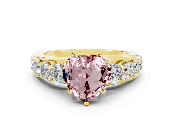 Yellow gold Heart Cut Morganite Engagement Ring with Pavé Band and Four-Prong Setting