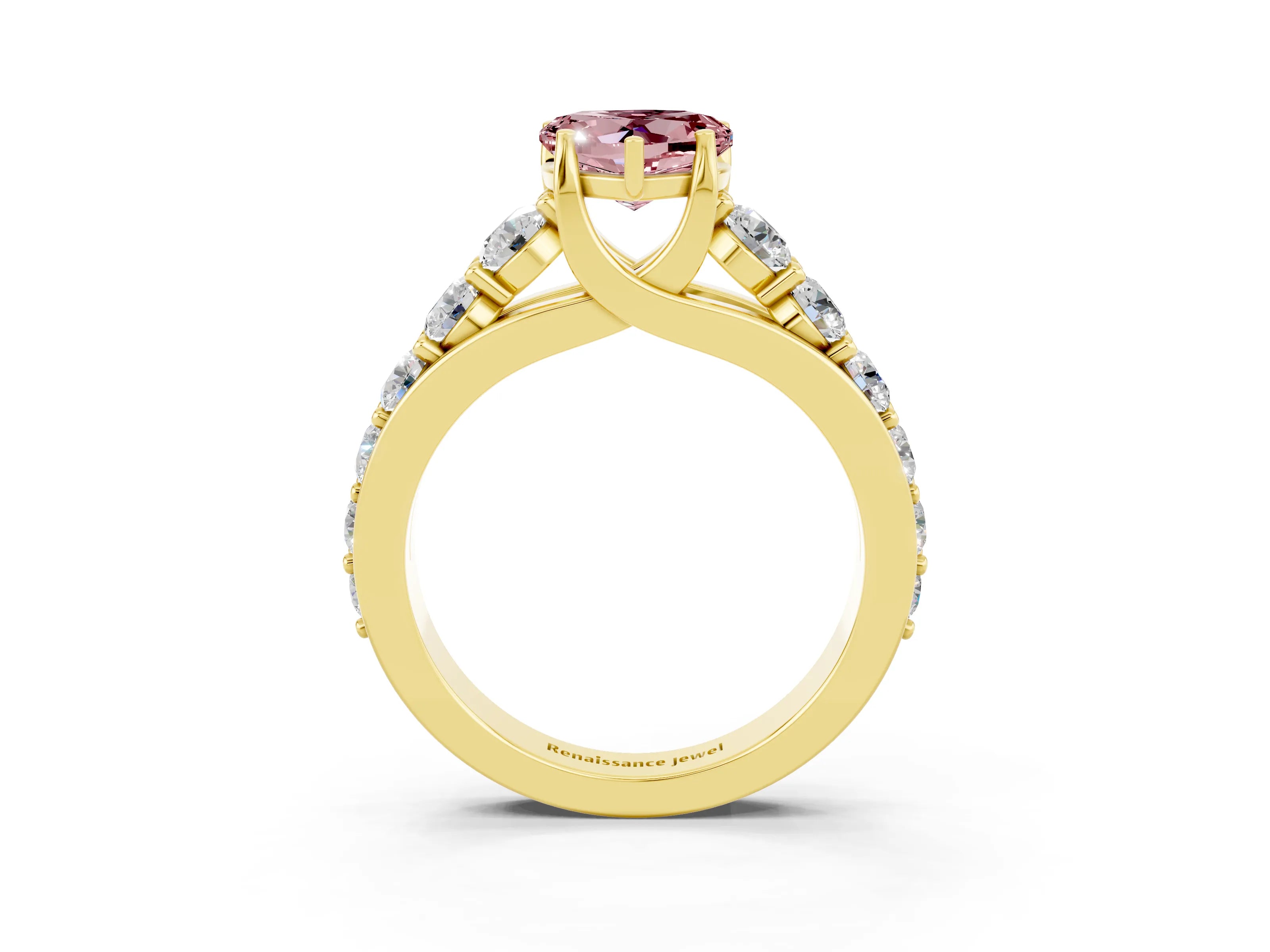 Yellow gold Heart Cut Morganite Engagement Ring with Pavé Band and Four-Prong Setting_3