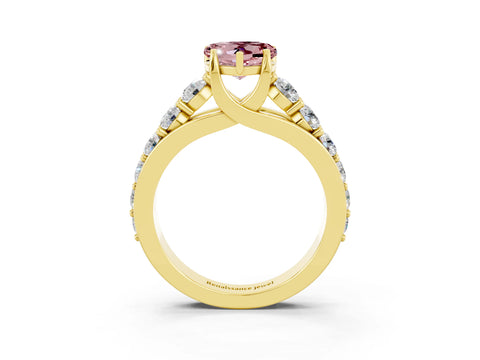 Yellow gold Heart Cut Morganite Engagement Ring with Pavé Band and Four-Prong Setting_3