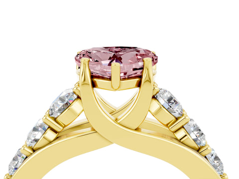 Yellow gold Heart Cut Morganite Engagement Ring with Pavé Band and Four-Prong Setting_4