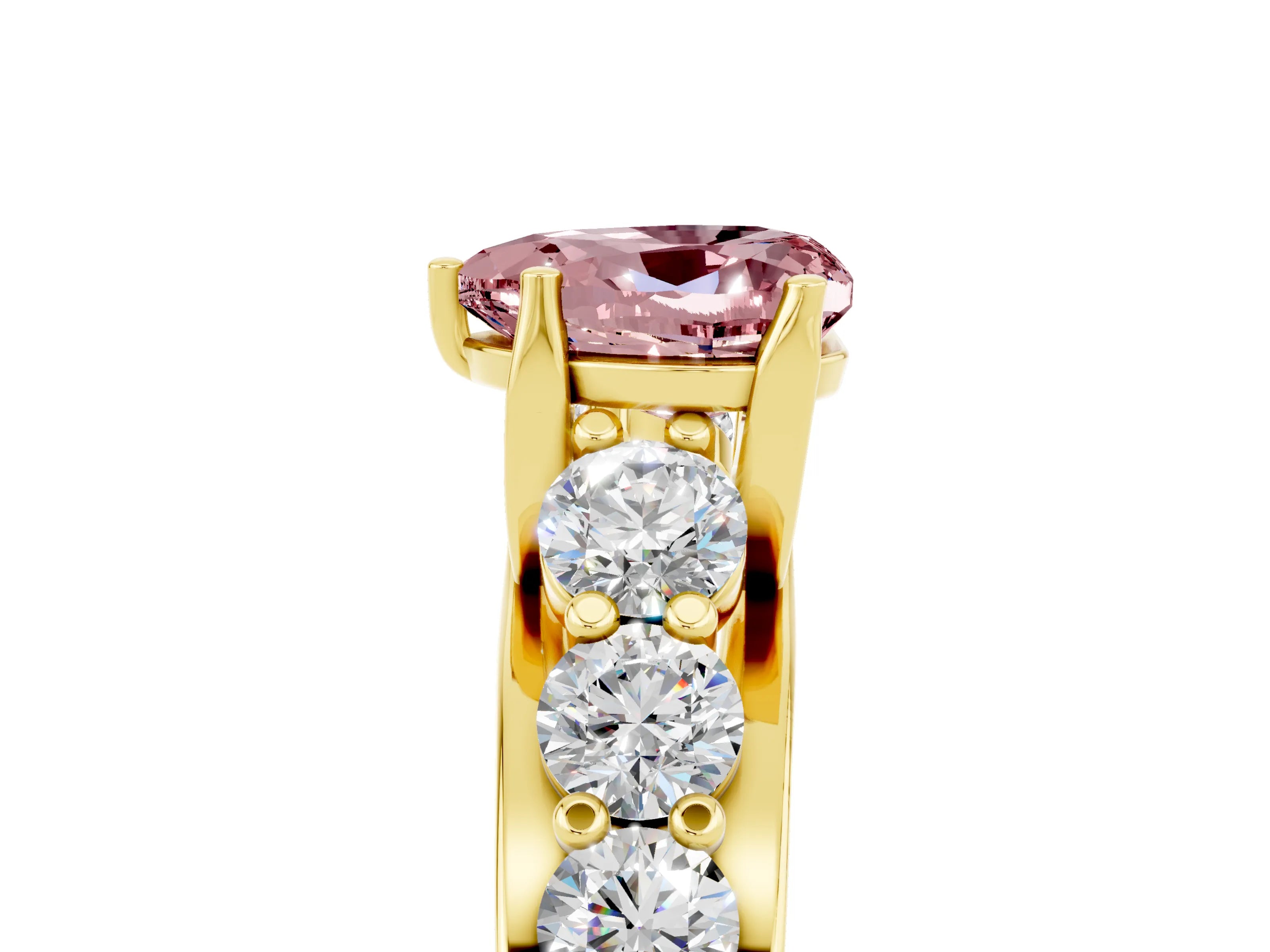 Yellow gold Heart Cut Morganite Engagement Ring with Pavé Band and Four-Prong Setting_5