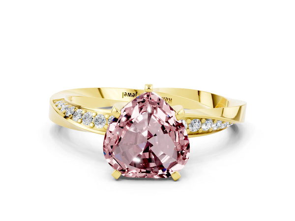 Yellow gold Heart Cut Morganite Engagement Ring with Side Stone Accents and Four-Prong Setting