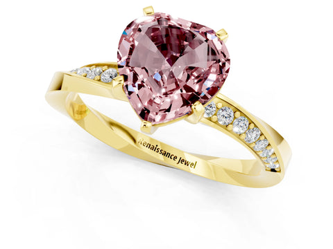 Yellow gold Heart Cut Morganite Engagement Ring with Side Stone Accents and Four-Prong Setting_25