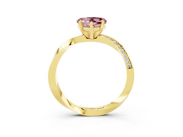 Yellow gold Heart Cut Morganite Engagement Ring with Side Stone Accents and Four-Prong Setting