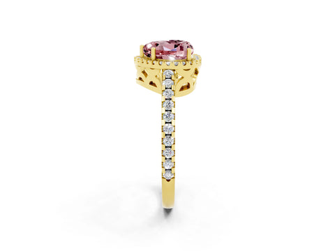 Yellow gold Heart Cut Morganite Halo Engagement Ring with Pavé Band and Prong Setting_14
