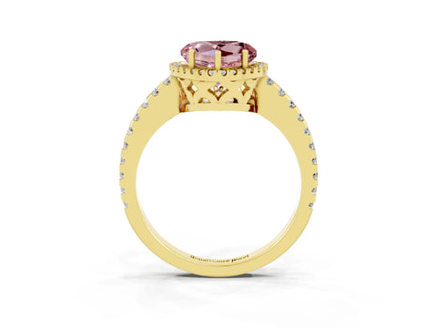 Yellow gold Heart Cut Morganite Halo Engagement Ring with Pavé Band and Prong Setting_15