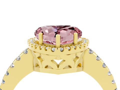 Yellow gold Heart Cut Morganite Halo Engagement Ring with Pavé Band and Prong Setting_16