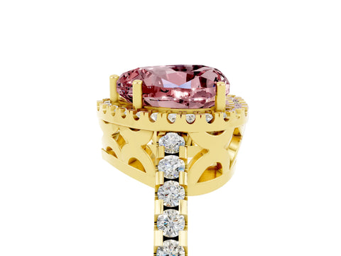 Yellow gold Heart Cut Morganite Halo Engagement Ring with Pavé Band and Prong Setting_17