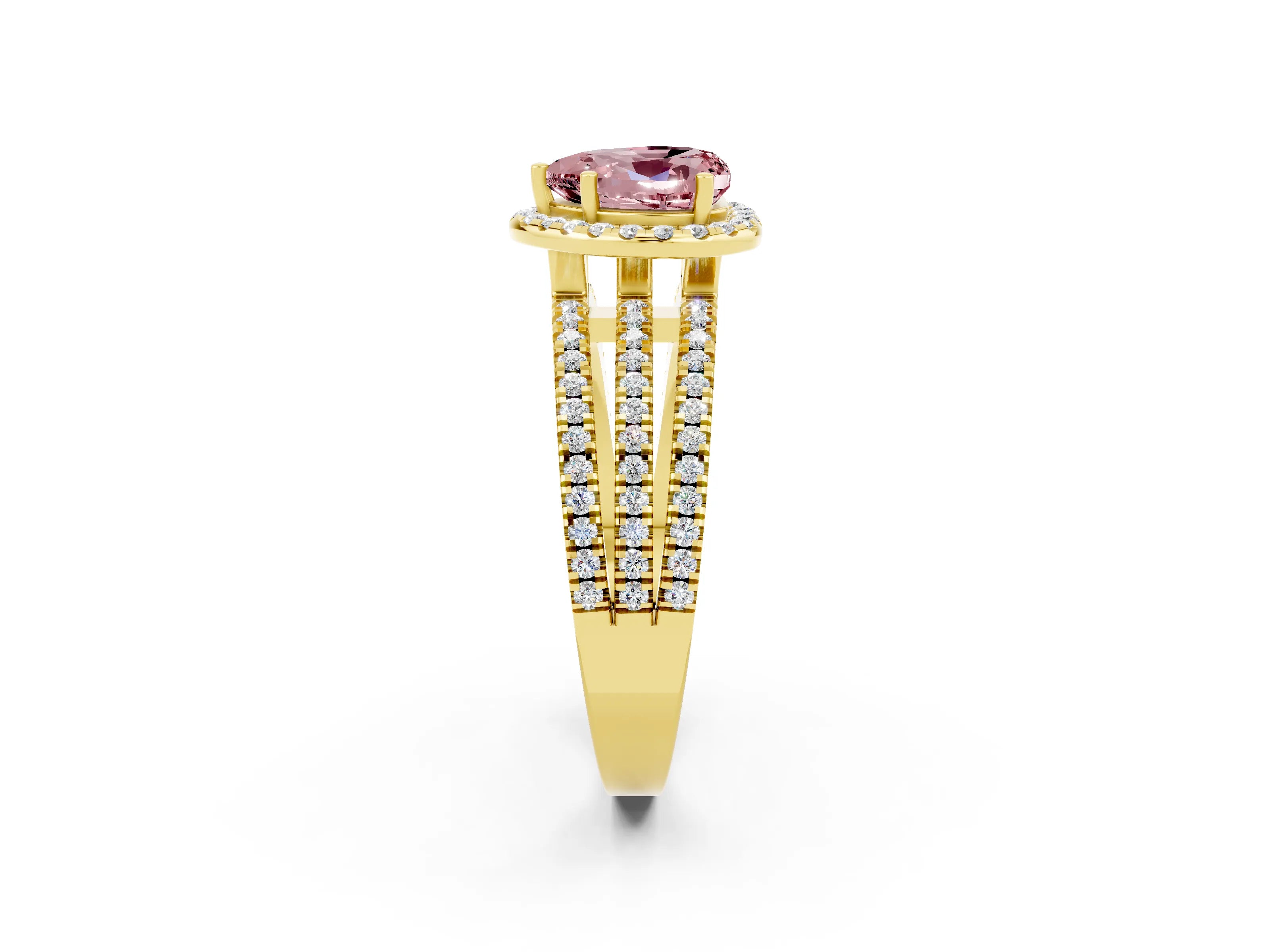 Yellow gold Heart Cut Morganite Halo Engagement Ring with Split Shank and Four-Prong Setting_2