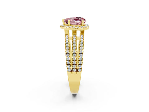Yellow gold Heart Cut Morganite Halo Engagement Ring with Split Shank and Four-Prong Setting_2