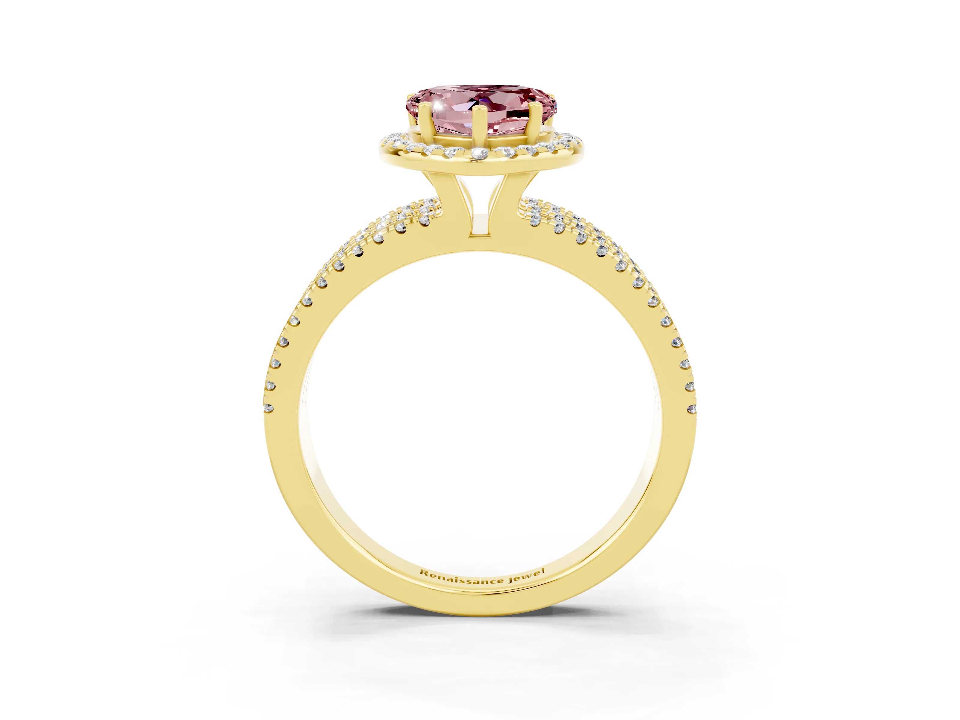Yellow gold Heart Cut Morganite Halo Engagement Ring with Split Shank and Four-Prong Setting_3