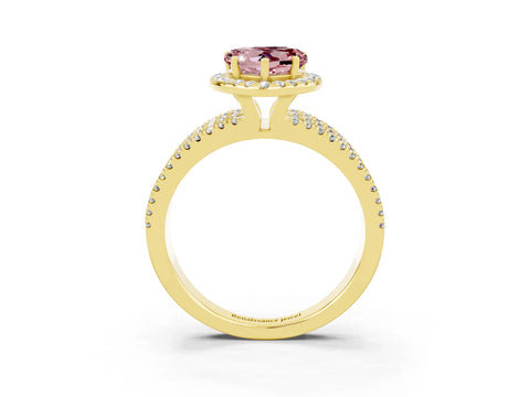 Yellow gold Heart Cut Morganite Halo Engagement Ring with Split Shank and Four-Prong Setting_3