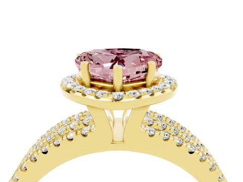 Yellow gold Heart Cut Morganite Halo Engagement Ring with Split Shank and Four-Prong Setting_4