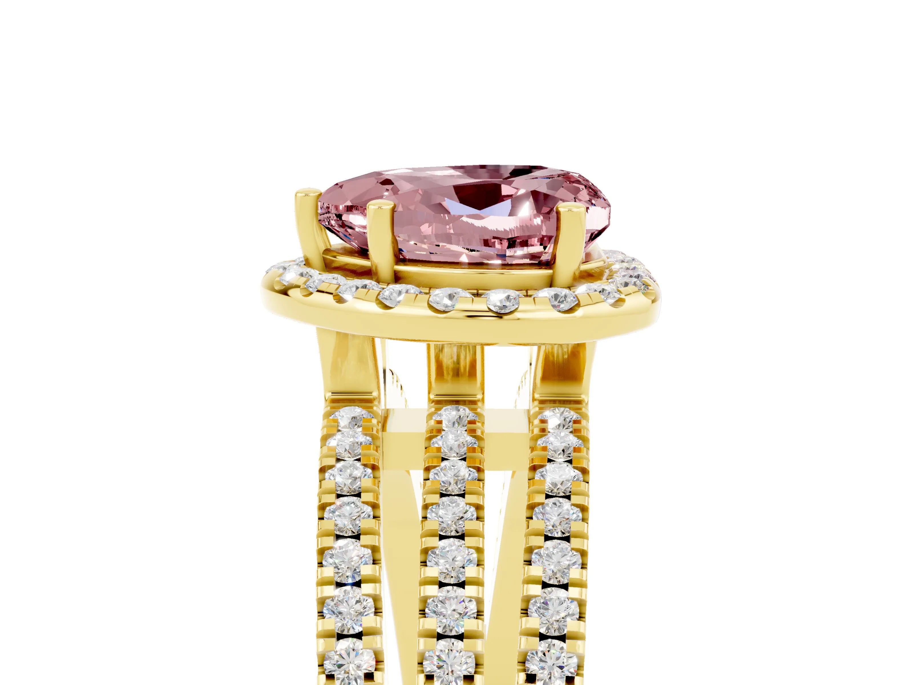 Yellow gold Heart Cut Morganite Halo Engagement Ring with Split Shank and Four-Prong Setting_5