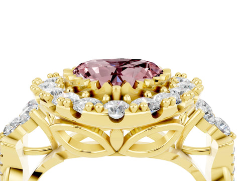 Yellow gold Heart Cut Morganite Halo Ring with Pavé Band and Four-Prong Setting_16