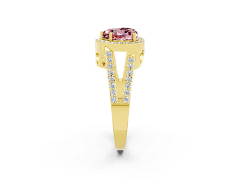 Yellow gold Heart Cut Morganite Halo Ring with Split Shank U-Prong Band and Four-Prong Setting_2