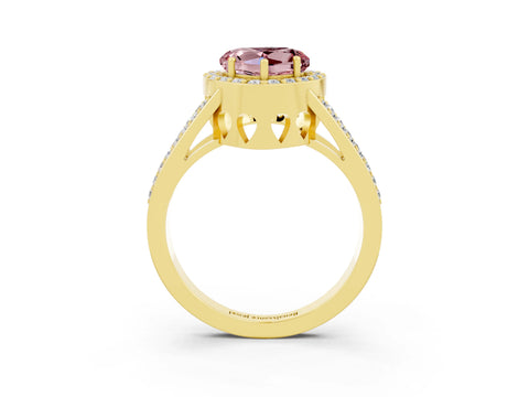Yellow gold Heart Cut Morganite Halo Ring with Split Shank U-Prong Band and Four-Prong Setting_3