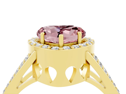 Yellow gold Heart Cut Morganite Halo Ring with Split Shank U-Prong Band and Four-Prong Setting_4