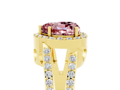 Yellow gold Heart Cut Morganite Halo Ring with Split Shank U-Prong Band and Four-Prong Setting_5