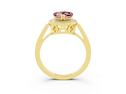 Yellow gold Heart Cut Morganite Halo Ring with Split Shank and Four-Prong Setting_3