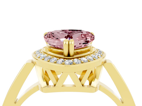 Yellow gold Heart Cut Morganite Halo Ring with Split Shank and Four-Prong Setting_4