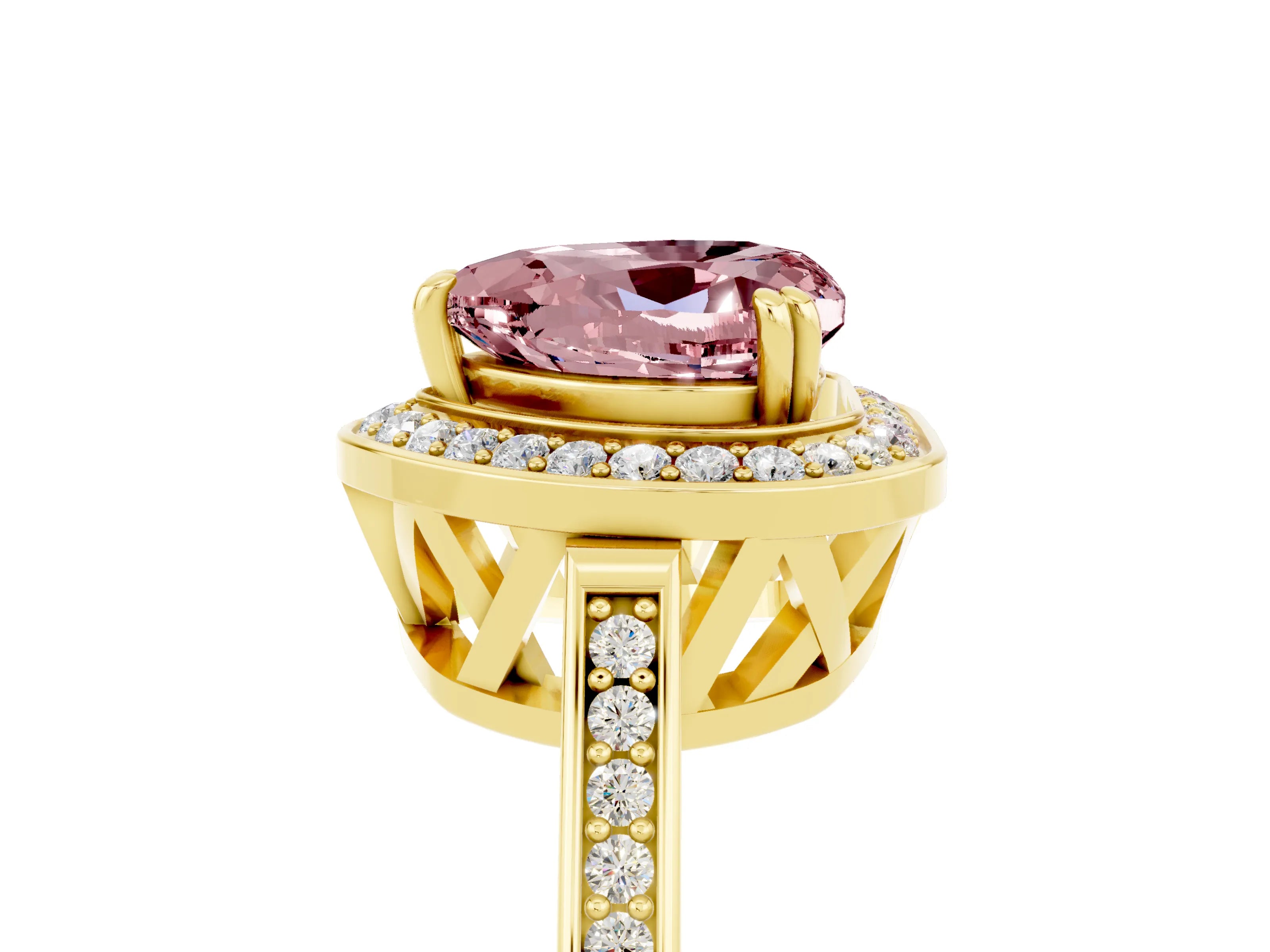 Yellow gold Heart Cut Morganite Halo Ring with Split Shank and Four-Prong Setting_5