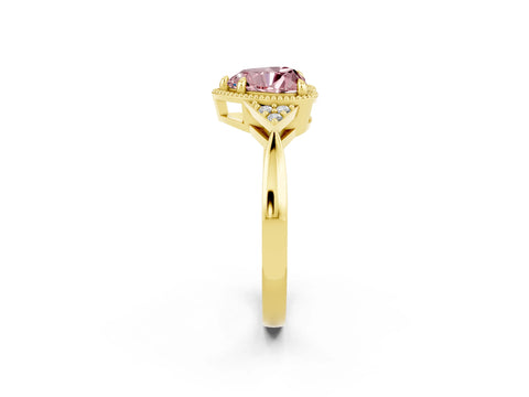 Yellow gold Heart Cut Morganite Halo Ring with Tapered Band and Four-Prong Setting_2