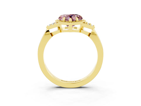 Yellow gold Heart Cut Morganite Halo Ring with Tapered Band and Four-Prong Setting_3