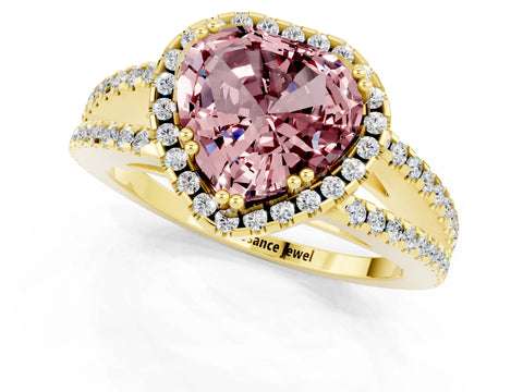 Yellow gold Heart Cut Morganite Halo Split Shank Engagement Ring_13