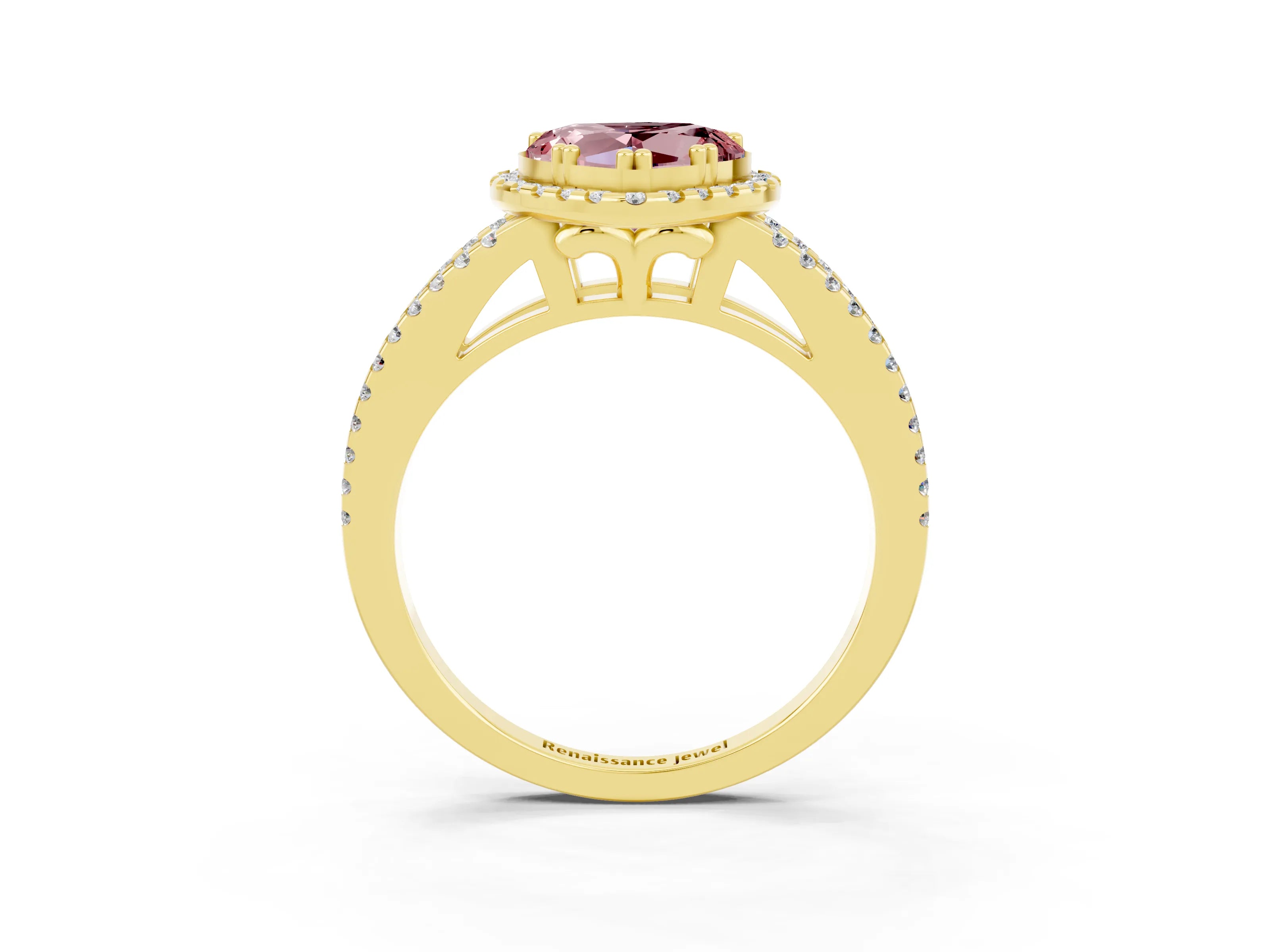 Yellow gold Heart Cut Morganite Halo Split Shank Engagement Ring_15