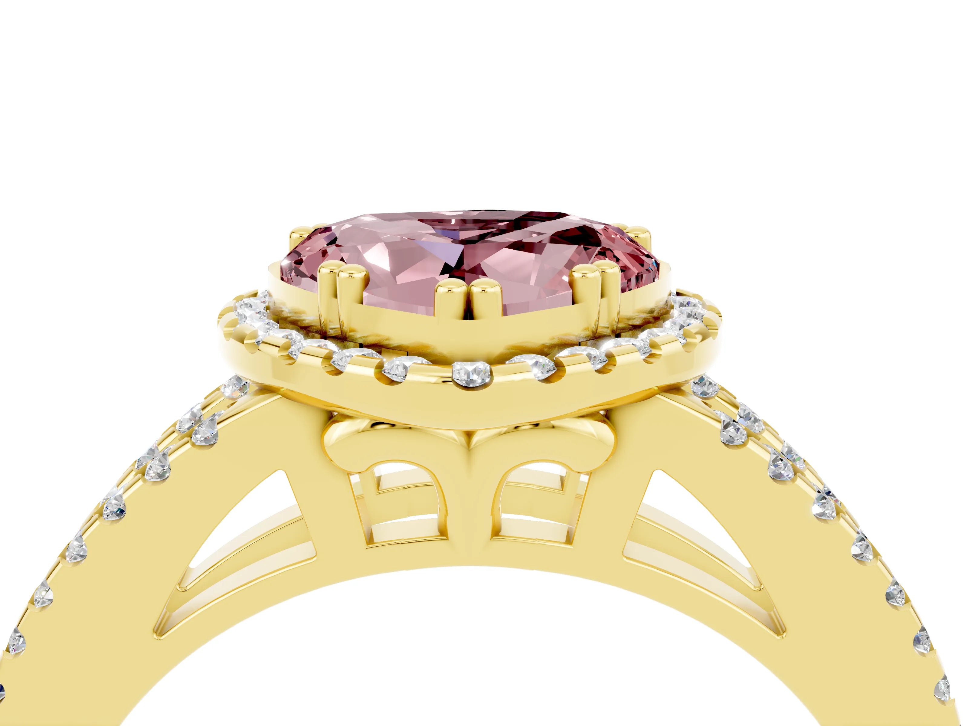 Yellow gold Heart Cut Morganite Halo Split Shank Engagement Ring_16