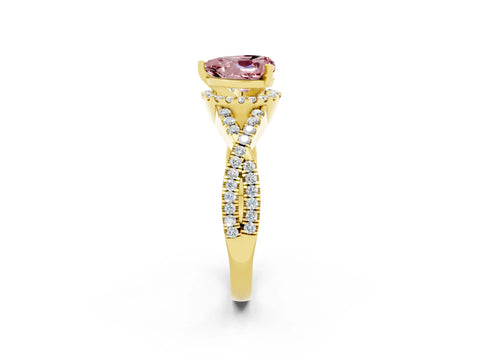 Yellow gold Heart Cut Morganite Halo Twist Band Solitaire Prong Setting Ring_2