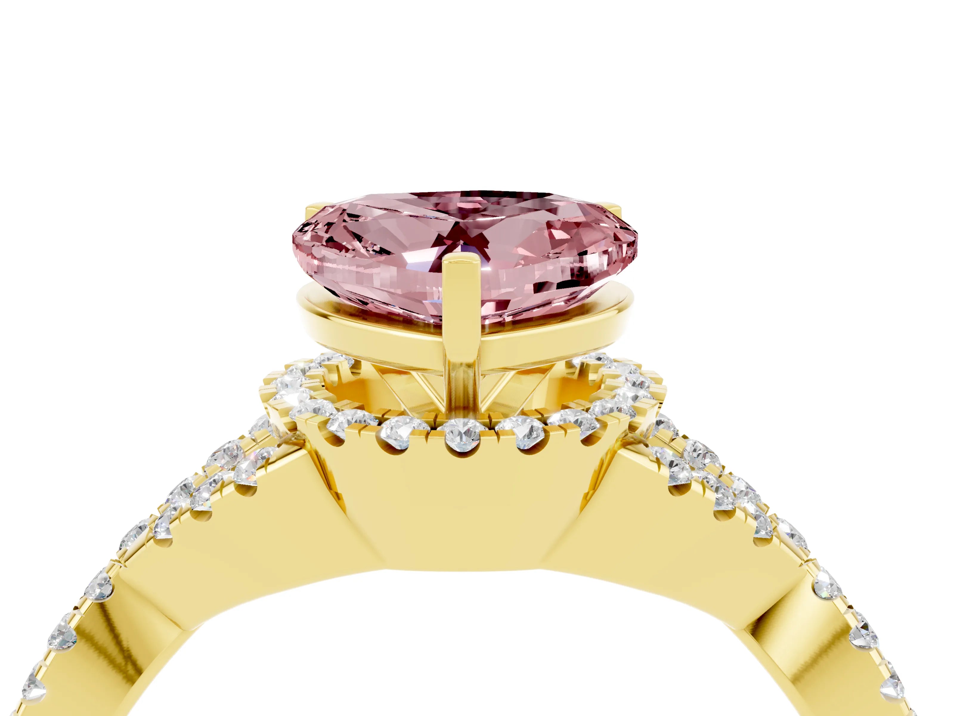 Yellow gold Heart Cut Morganite Halo Twist Band Solitaire Prong Setting Ring_4
