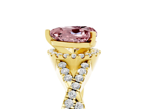 Yellow gold Heart Cut Morganite Halo Twist Band Solitaire Prong Setting Ring_5