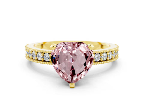 Yellow gold Heart Cut Morganite Milgrain Pavé Engagement Ring with Four-Prong Setting_12