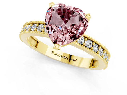 Yellow gold Heart Cut Morganite Milgrain Pavé Engagement Ring with Four-Prong Setting_13