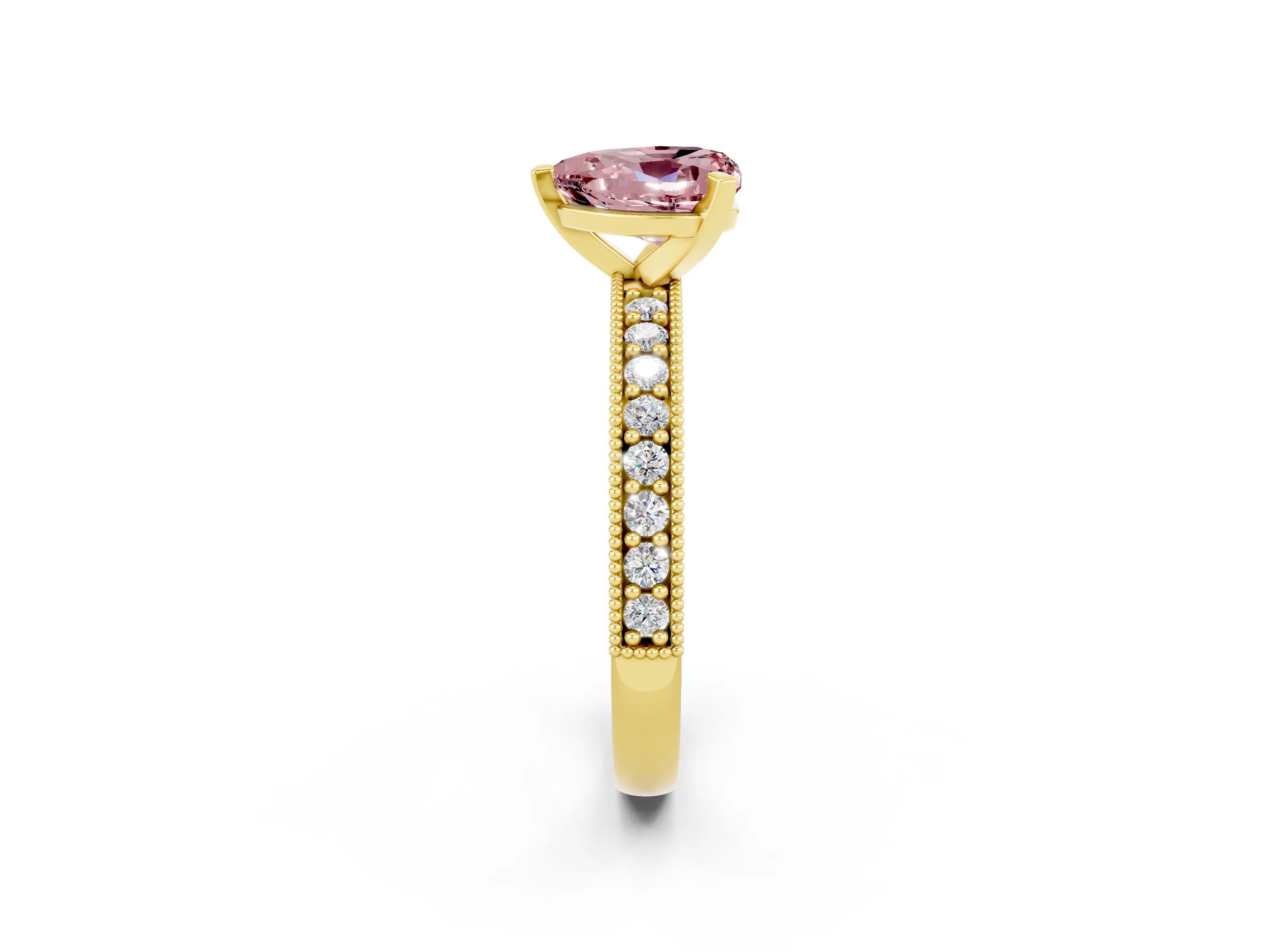 Yellow gold Heart Cut Morganite Milgrain Pavé Engagement Ring with Four-Prong Setting_14