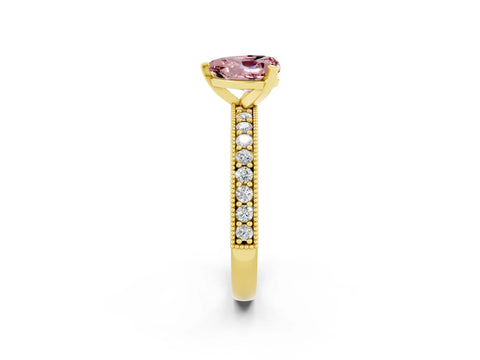 Yellow gold Heart Cut Morganite Milgrain Pavé Engagement Ring with Four-Prong Setting_14