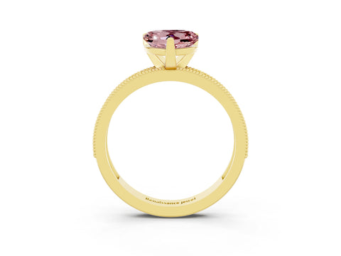 Yellow gold Heart Cut Morganite Milgrain Pavé Engagement Ring with Four-Prong Setting_15